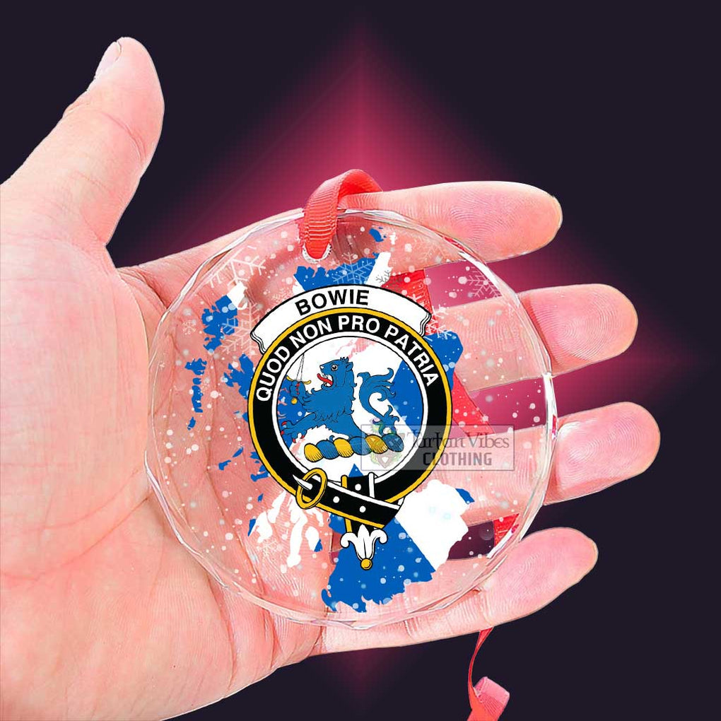 Bowie Clan Crest Christmas Glass Ornament with Scotland Map - 2D-tartanvibesclothing