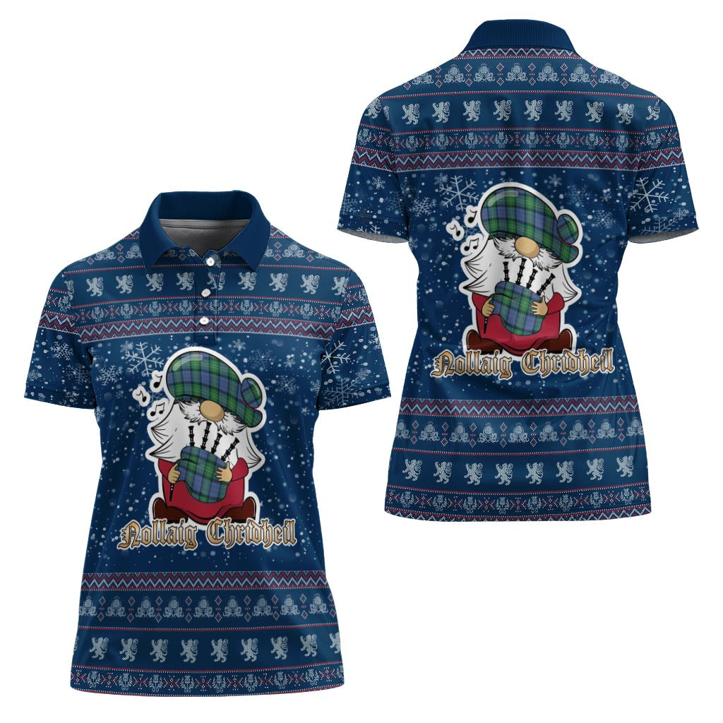 Bowie Ancient Clan Christmas Family Polo Shirt with Funny Gnome Playing Bagpipes - Tartanvibesclothing