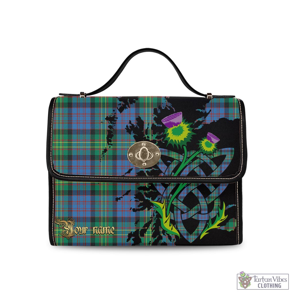 Tartan Vibes Clothing Bowie Ancient Tartan Waterproof Canvas Bag with Scotland Map and Thistle Celtic Accents