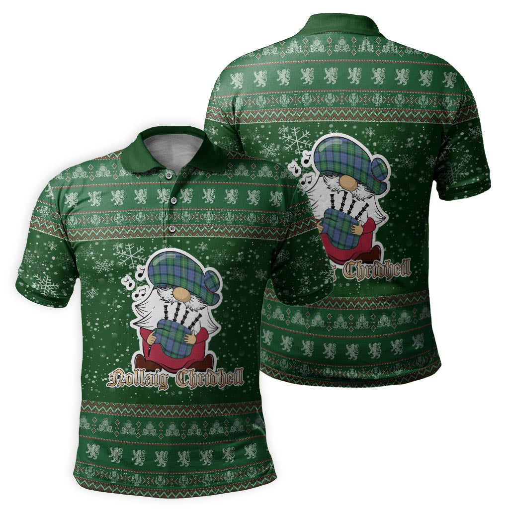 Bowie Ancient Clan Christmas Family Polo Shirt with Funny Gnome Playing Bagpipes - Tartanvibesclothing