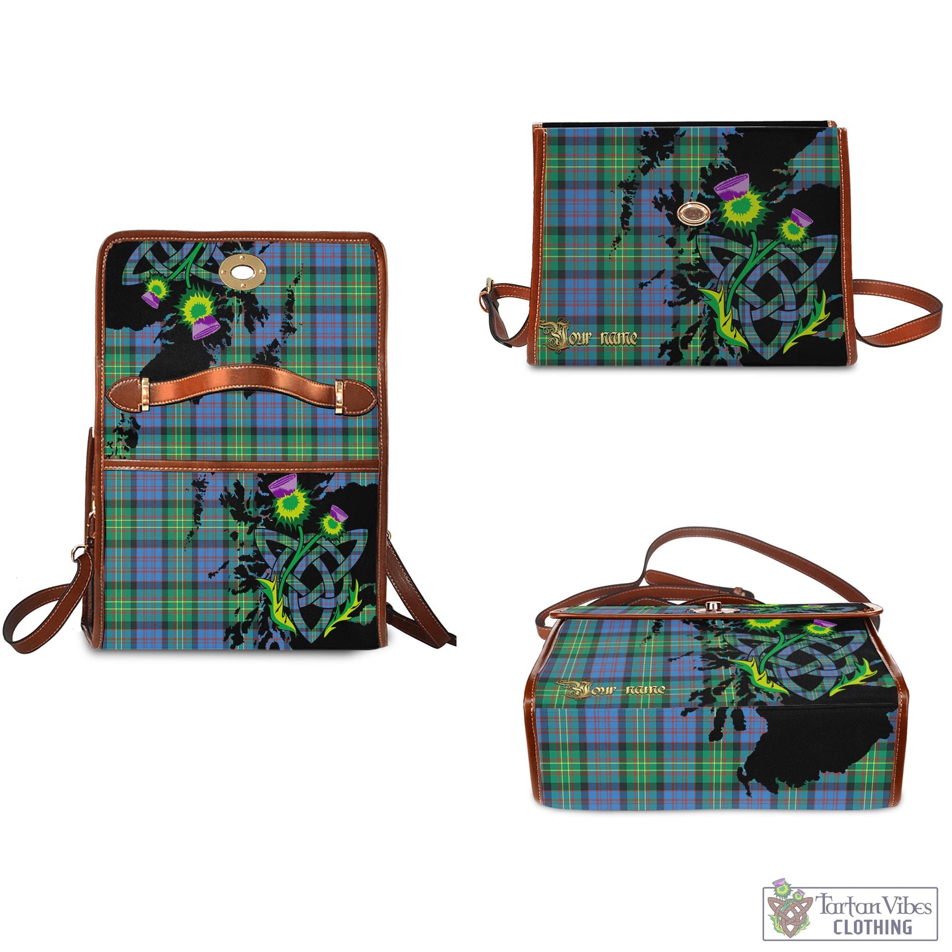 Tartan Vibes Clothing Bowie Ancient Tartan Waterproof Canvas Bag with Scotland Map and Thistle Celtic Accents