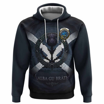 Bowie Clan Crest Hoodie with Celtic Knot Thistle and Saltire