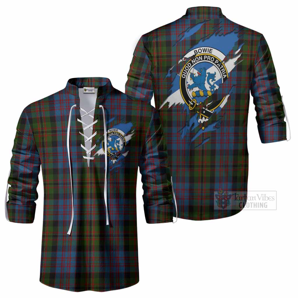 Bowie Clan Crest In Me Tartan Ghillie Shirt Scotland Flag Style