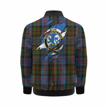 Bowie Clan Crest In Me Tartan Kid Bomber Jacket Scotland Flag Style