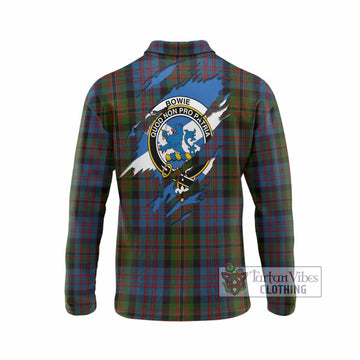 Bowie Clan Crest In Me Tartan Long Sleeve Polo Shirt Scotland Flag Style