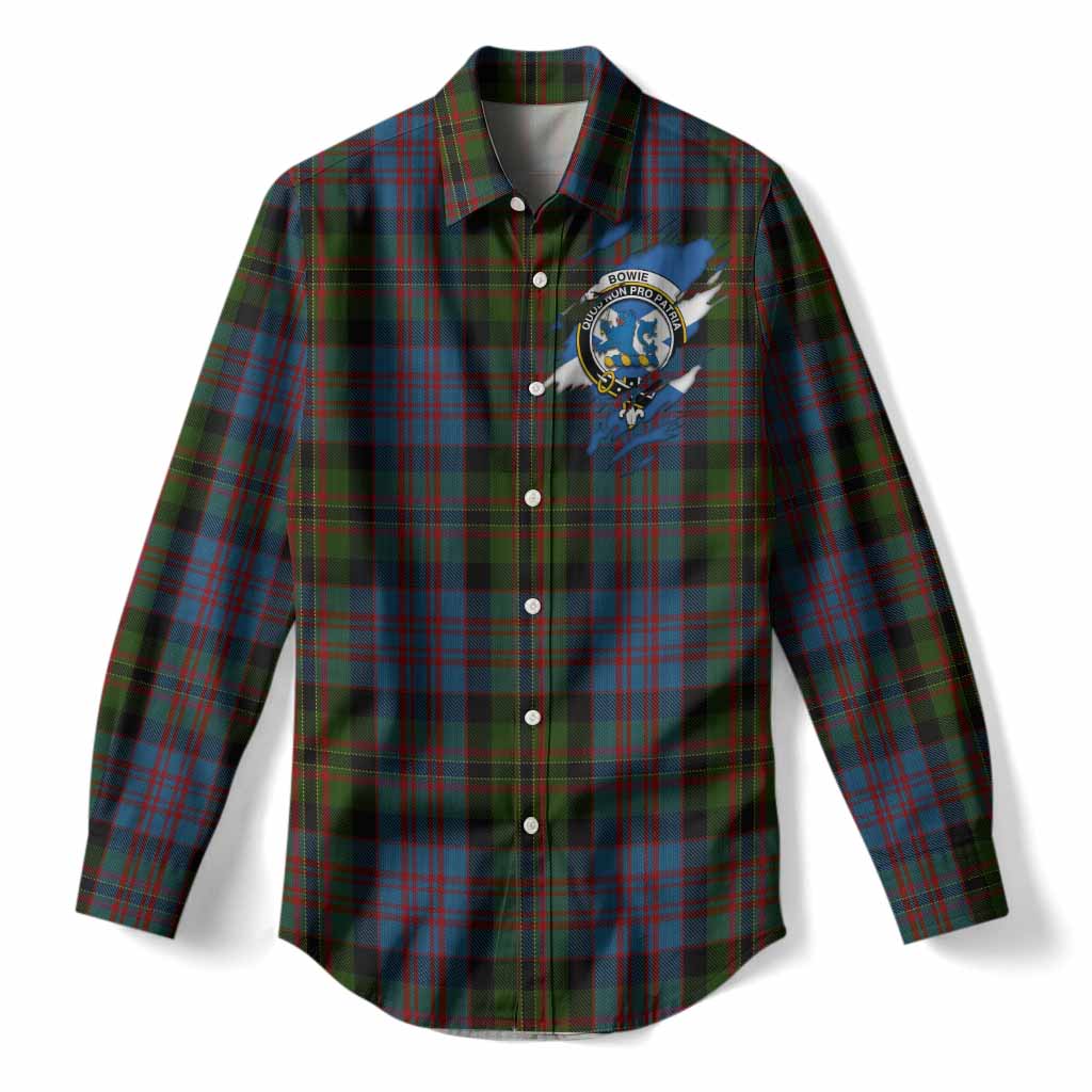 Bowie Clan Crest In Me Tartan Women Casual Shirt Scotland Flag Style