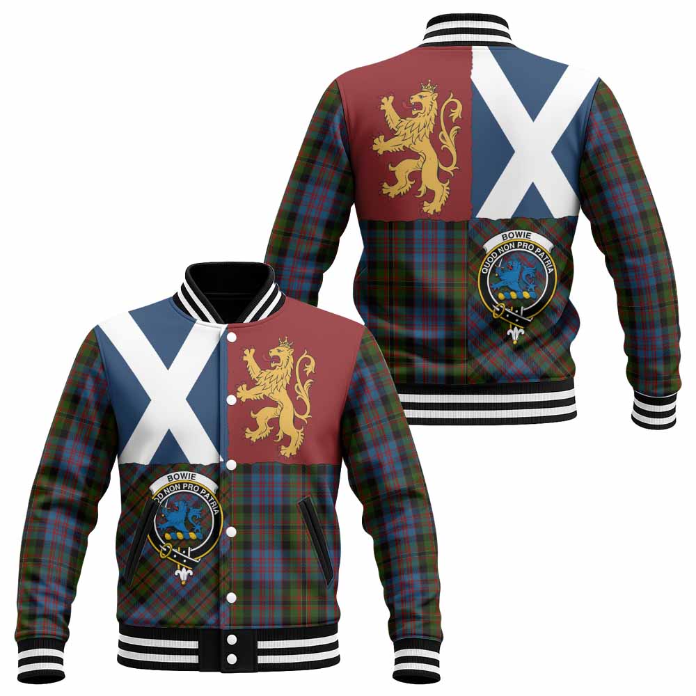 Bowie Crest Tartan Baseball Jacket with Lion Rampant Saltire Style