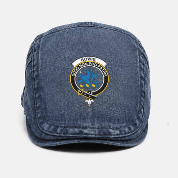 Bowie Scottish Clan Crest Washed Flat Cap - Unisex Jeff Cap One Size (Adjustable) Dark Blue - Tartan Vibes Clothing