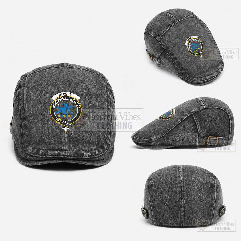 Bowie Scottish Clan Crest Washed Flat Cap - Unisex Jeff Cap One Size (Adjustable) Black - Tartan Vibes Clothing