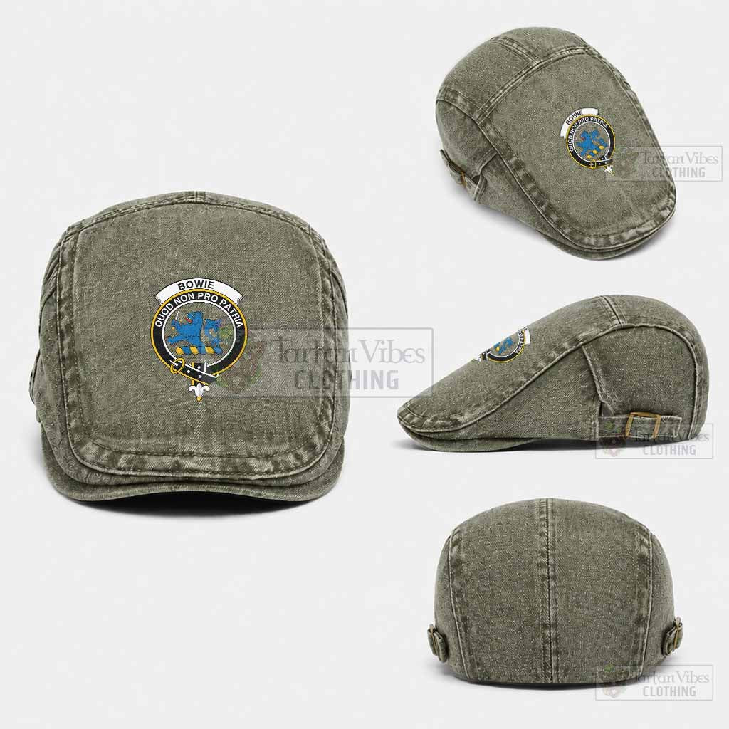 Bowie Scottish Clan Crest Washed Flat Cap - Unisex Jeff Cap One Size (Adjustable) Army Green - Tartan Vibes Clothing