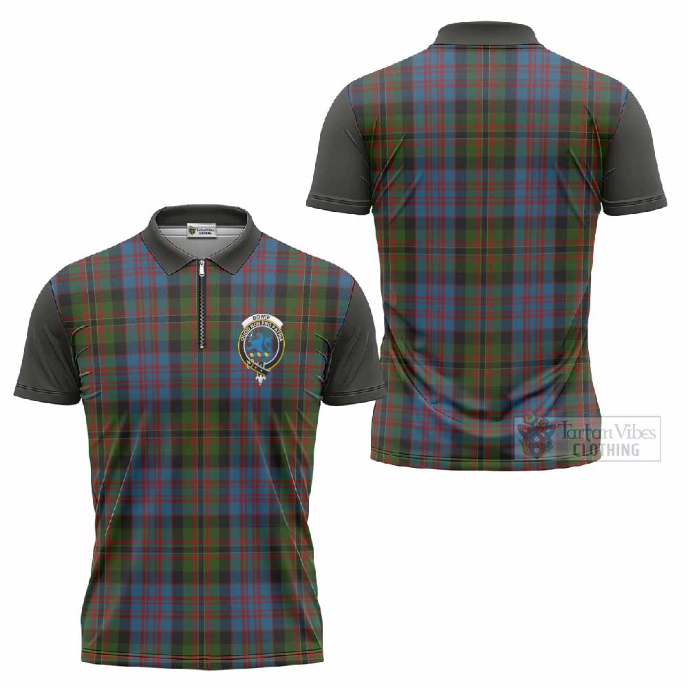 Bowie Tartan Accent Zipper Polo Shirt with Family Crest