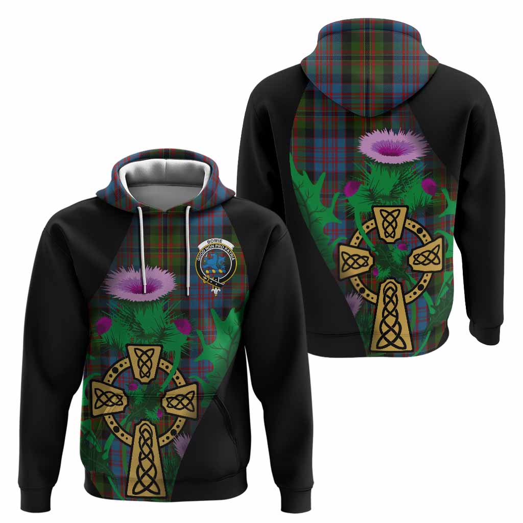 Bowie Tartan Crest Hoodie Celtic Cross Thistle Flowers