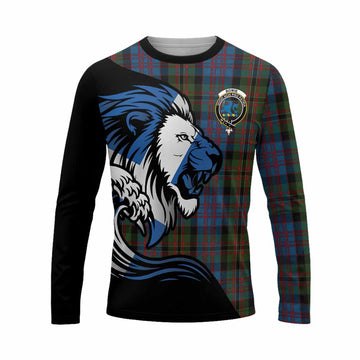 Bowie Tartan Crest Long Sleeve T-Shirt Scottish Golden Lions Wave Flow