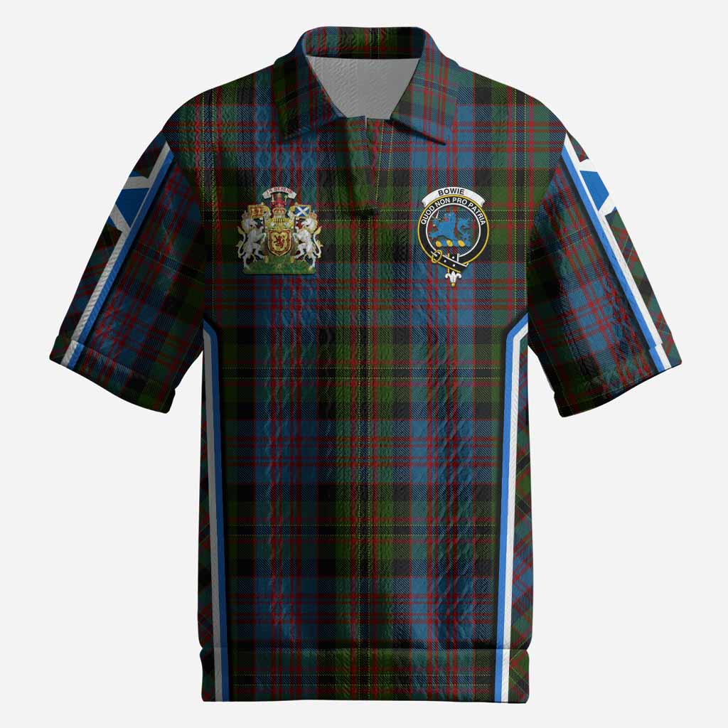 Bowie Tartan Crest Men’s Polo Sweater Top Scotland Coat of Arm Flag Style