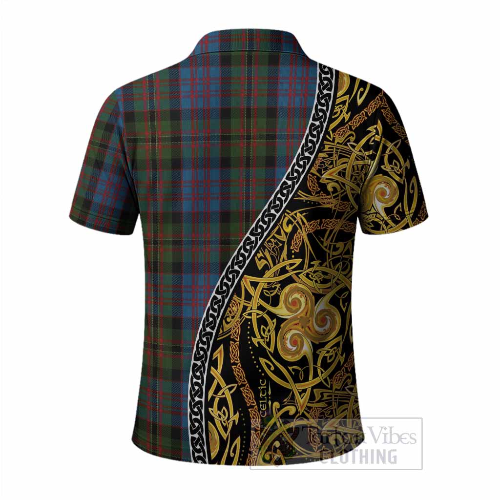 Bowie Tartan Crest Polo Shirt Celtic Knot and Triple Trickle Spiral Symbols