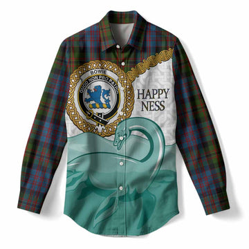 Bowie Tartan Crest Scottish Loch Ness Monster Women Casual Shirt Happy Ness Scotland Celtic Knot