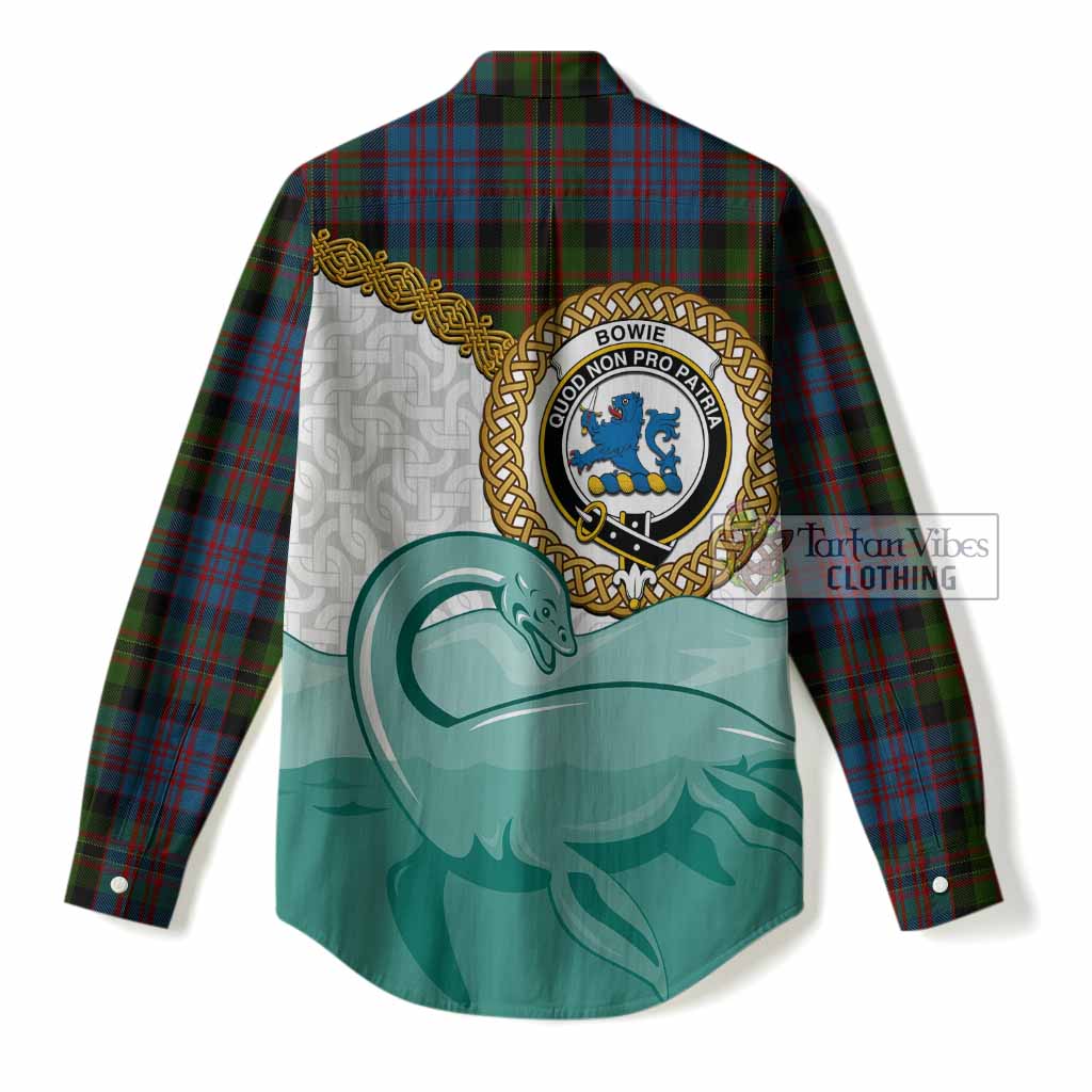 Bowie Tartan Crest Scottish Loch Ness Monster Women Casual Shirt Happy Ness Scotland Celtic Knot