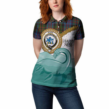 Bowie Tartan Crest Scottish Loch Ness Monster Women Polo Shirt Happy Ness Scotland Celtic Knot