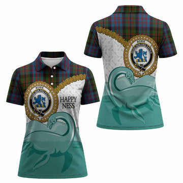 Bowie Tartan Crest Scottish Loch Ness Monster Women Polo Shirt Happy Ness Scotland Celtic Knot