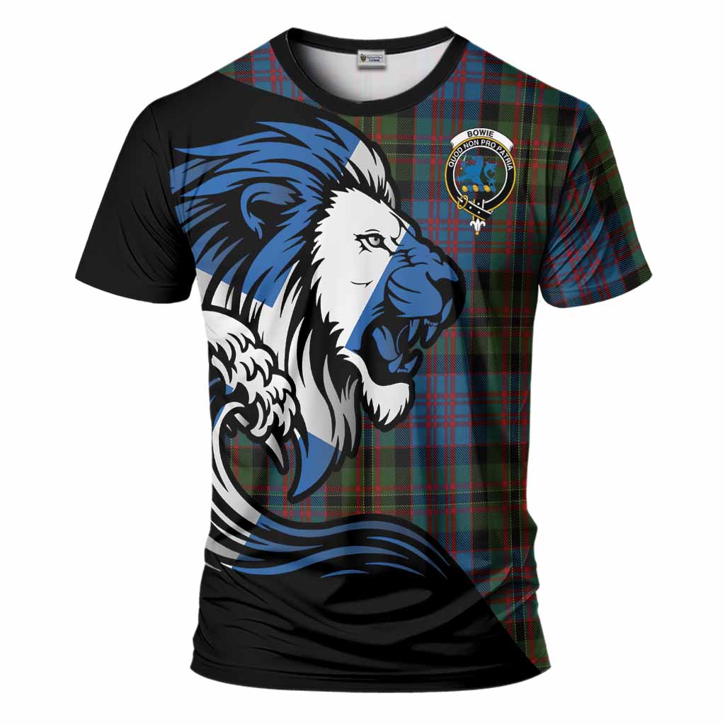 Bowie Tartan Crest T-Shirt Scottish Golden Lions Wave Flow