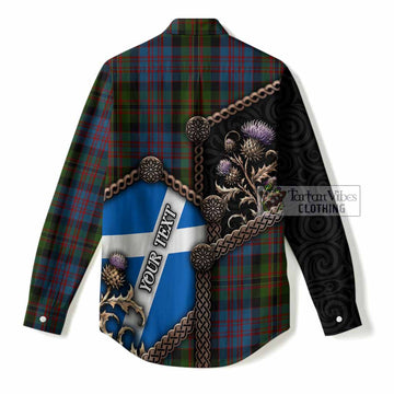 Bowie Tartan Crest Women Casual Shirt Scottish Thistle Loch Ness Monster