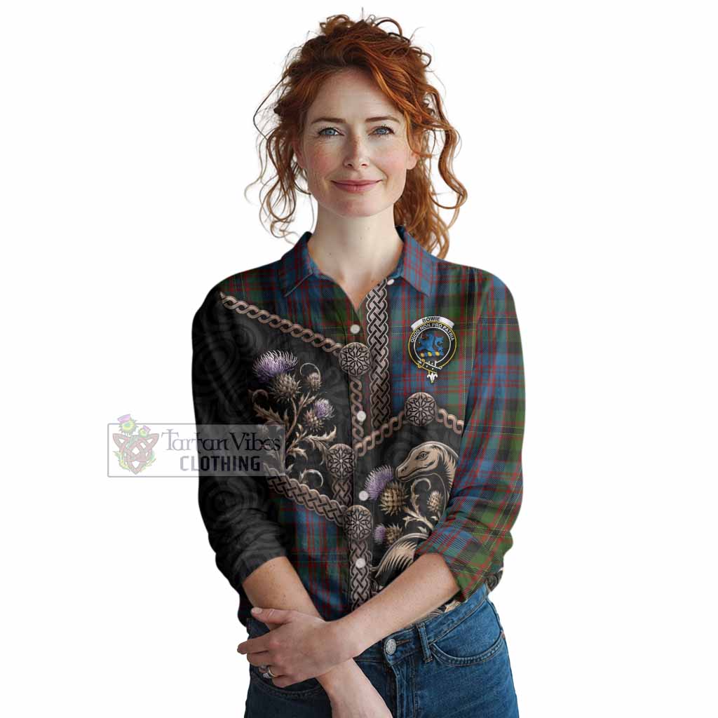 Bowie Tartan Crest Women Casual Shirt Scottish Thistle Loch Ness Monster