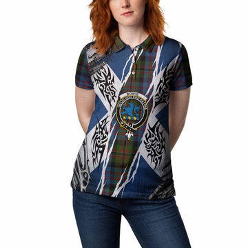 Bowie Tartan Crest Women Polo Shirt Scotland Flag Ripped Tribal Design