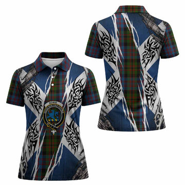 Bowie Tartan Crest Women Polo Shirt Scotland Flag Ripped Tribal Design