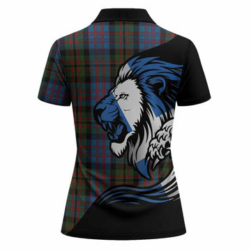 Bowie Tartan Crest Women Polo Shirt Scottish Golden Lions Wave Flow