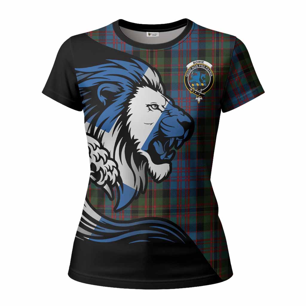 Bowie Tartan Crest Women T shirt Scottish Golden Lions Wave Flow