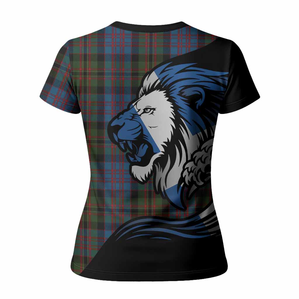 Bowie Tartan Crest Women T shirt Scottish Golden Lions Wave Flow
