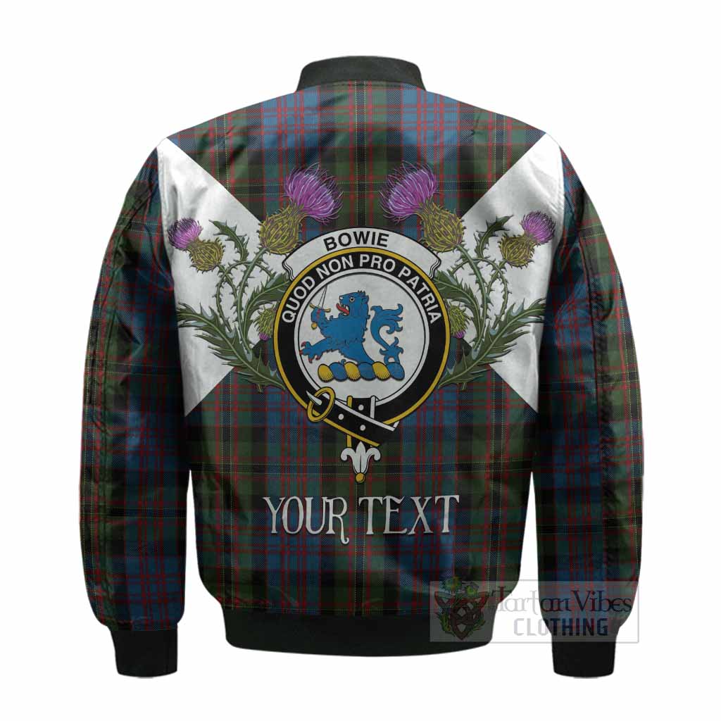 Bowie Tartan Family Crest Bomber Jacket Scottish Burns Night Thistle Floral