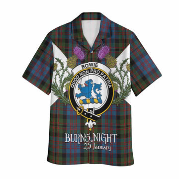 Bowie Tartan Family Crest Hawaiian Shirt Scottish Burns Night Thistle Floral