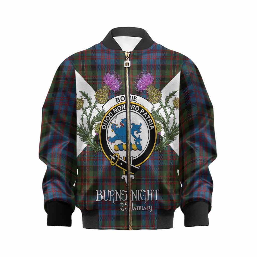 Bowie Tartan Family Crest Kid Bomber Jacket Scottish Burns Night Thistle Floral