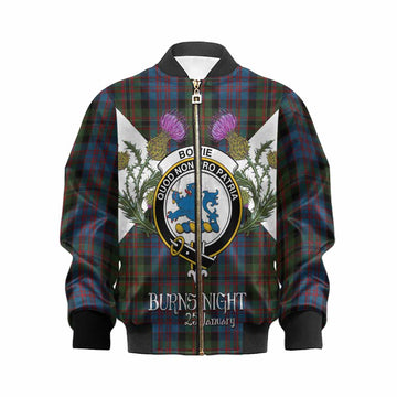 Bowie Tartan Family Crest Kid Bomber Jacket Scottish Burns Night Thistle Floral