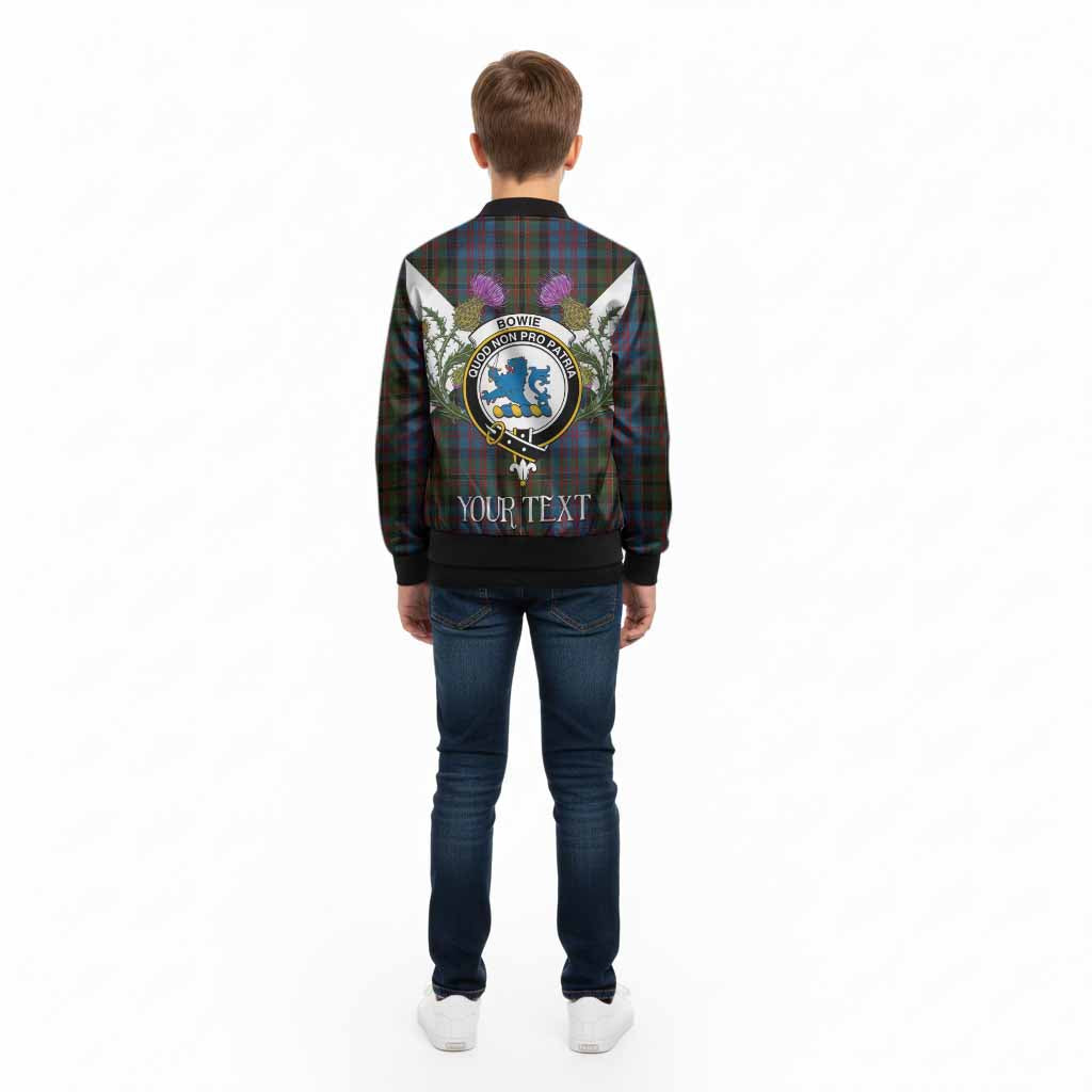 Bowie Tartan Family Crest Kid Bomber Jacket Scottish Burns Night Thistle Floral