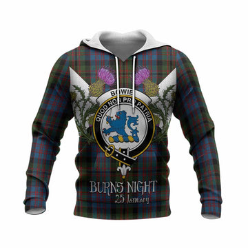 Bowie Tartan Family Crest Knitted Hoodie Scottish Burns Night Thistle Floral