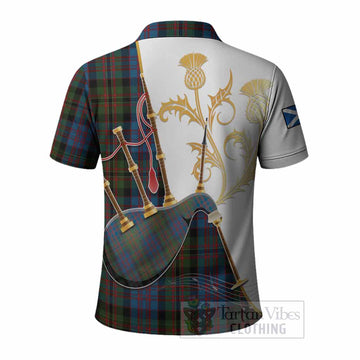 Bowie Tartan Family Crest Polo Shirt Bagpipes with Scottish Thistle