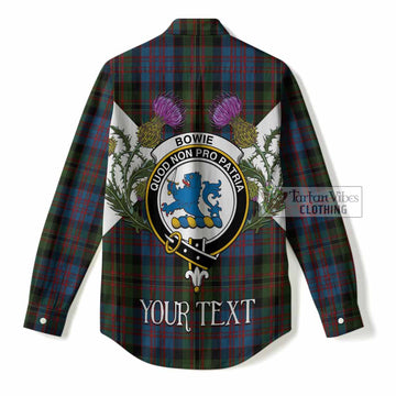 Bowie Tartan Family Crest Women Casual Shirt Scottish Burns Night Thistle Floral