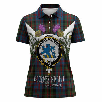 Bowie Tartan Family Crest Women Polo Shirt Scottish Burns Night Thistle Floral