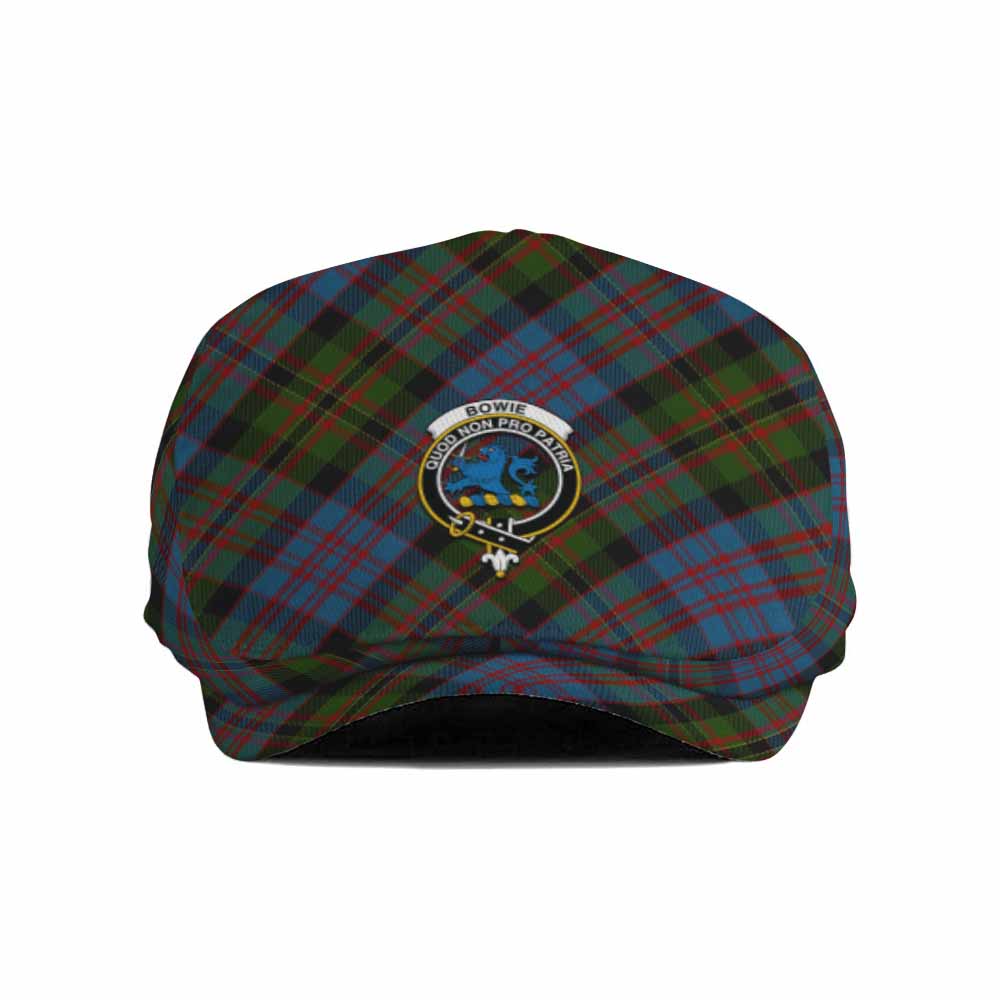 Bowie Tartan Flat Cap, Jeff Cap Cross Style with Family Crest - Tartan Vibes Clothing