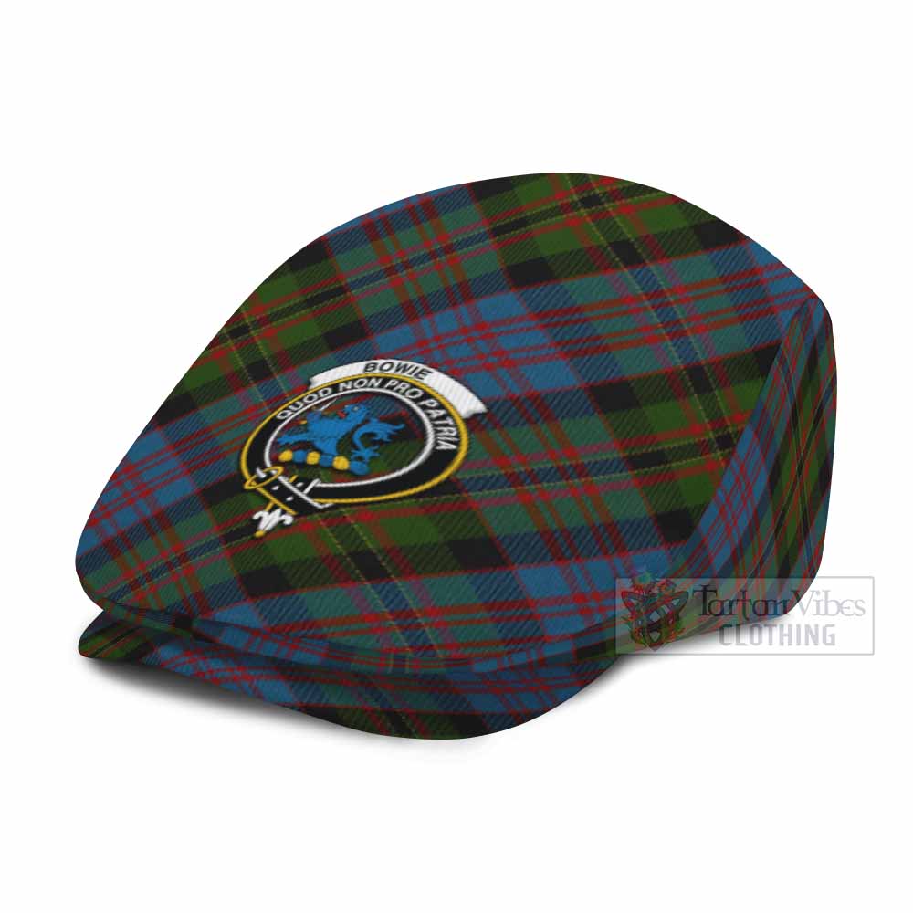 Bowie Tartan Flat Cap, Jeff Cap Cross Style with Family Crest - Tartan Vibes Clothing