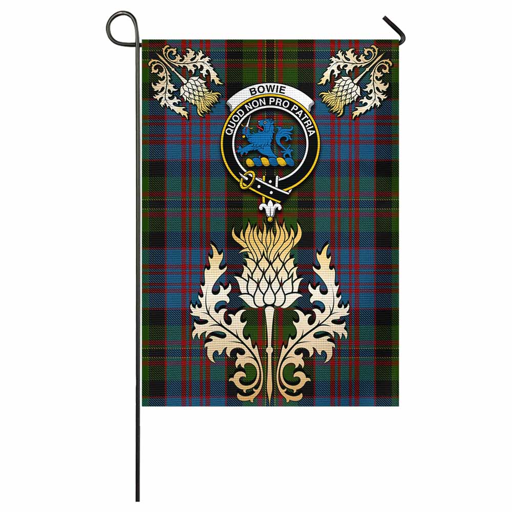 Bowie Tartan Garden Flag with Golden Regal Scottish Thistle Emblem - Tartan Vibes Clothing