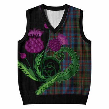 Bowie Tartan Knitted V-Neck Vest Traditional Scottish Thistle