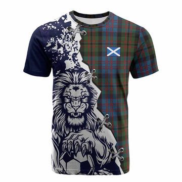 Bowie Tartan Scottish Cotton T-shirt Angry Lion With Soccer Ball Style