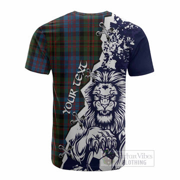 Bowie Tartan Scottish Cotton T-shirt Angry Lion With Soccer Ball Style