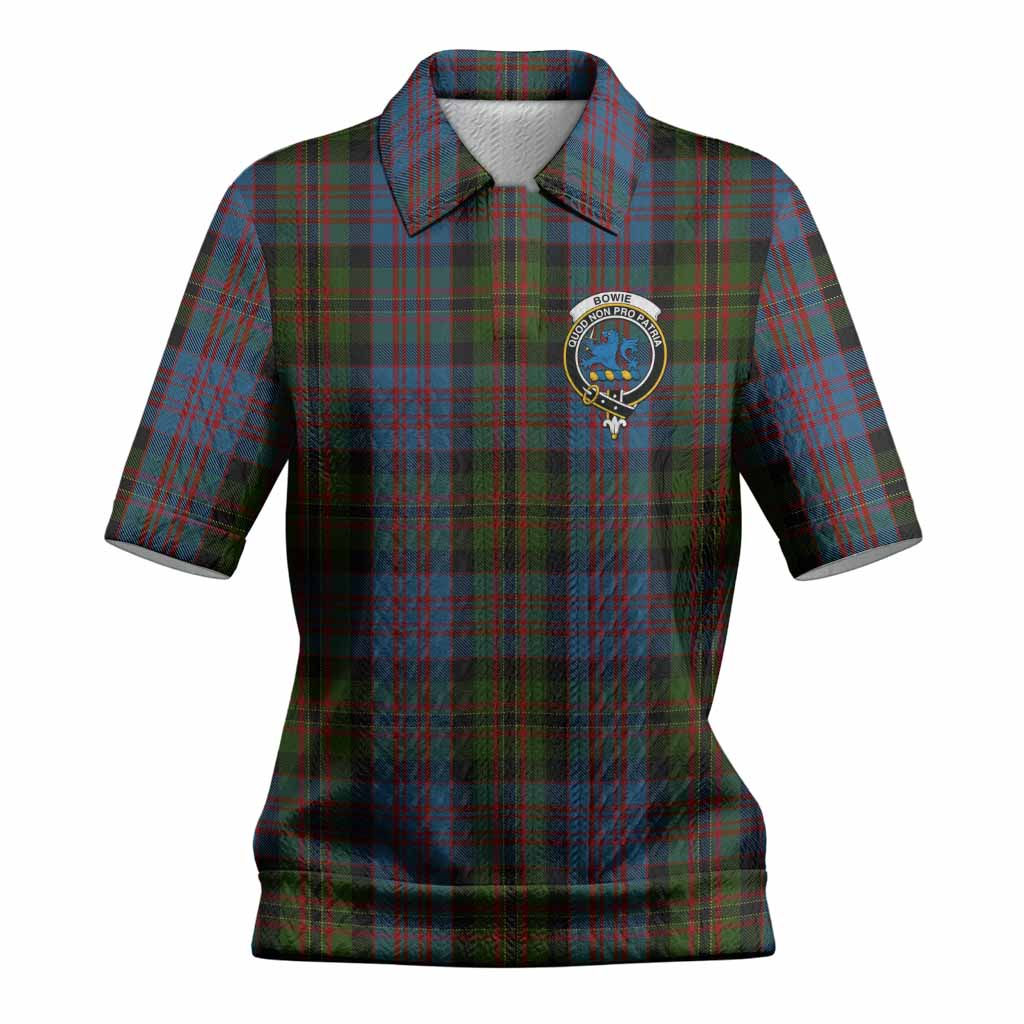 Bowie Tartan Women’s Polo Sweater Top with Family Crest
