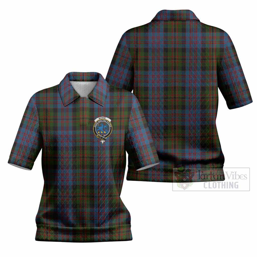 Bowie Tartan Women’s Polo Sweater Top with Family Crest