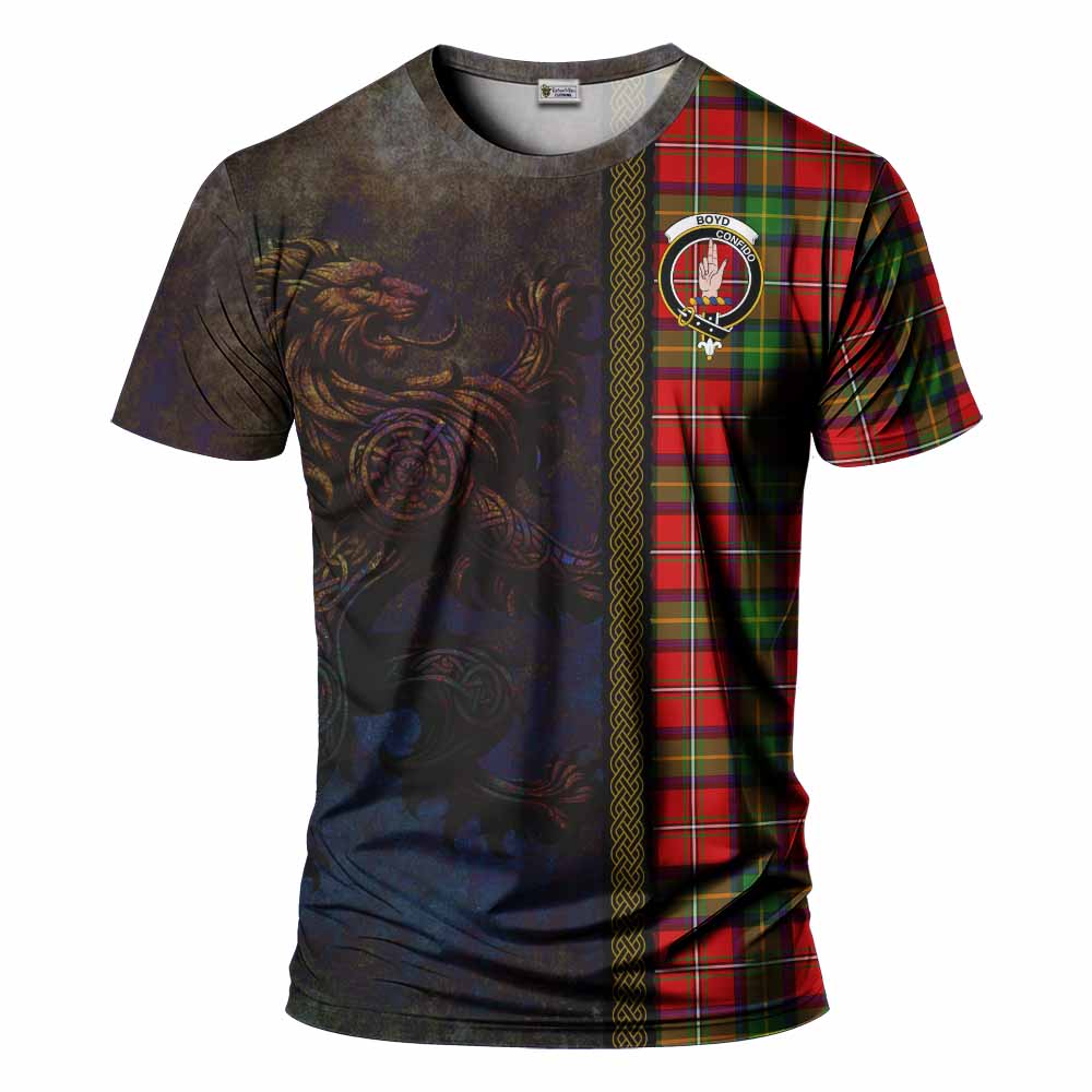 Tartan Vibes Clothing Boyd Tartan Family Crest T-Shirt Alba Gu Brath Be Brave Lion Ancient Style