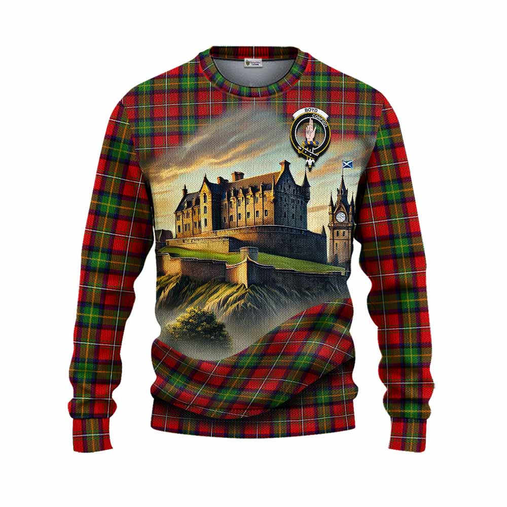 Tartan Vibes Clothing Boyd Tartan Family Crest Knitted Sweater with Scottish Ancient Castle Style